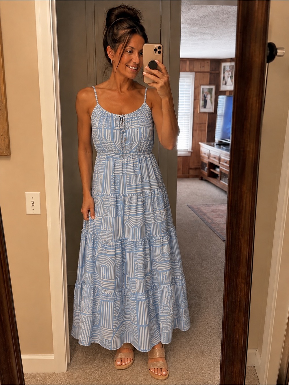 Blu Pepper Light Blue Printed Tiered Maxi Dress